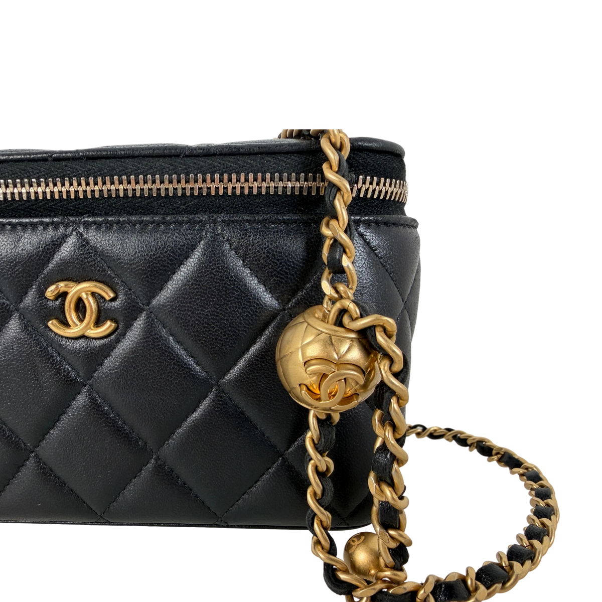 Chanel Vanity with Chain Pearl Crush Lambskin Black Gold