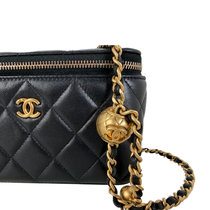Chanel Vanity with Chain Pearl Crush Lambskin Black Gold
