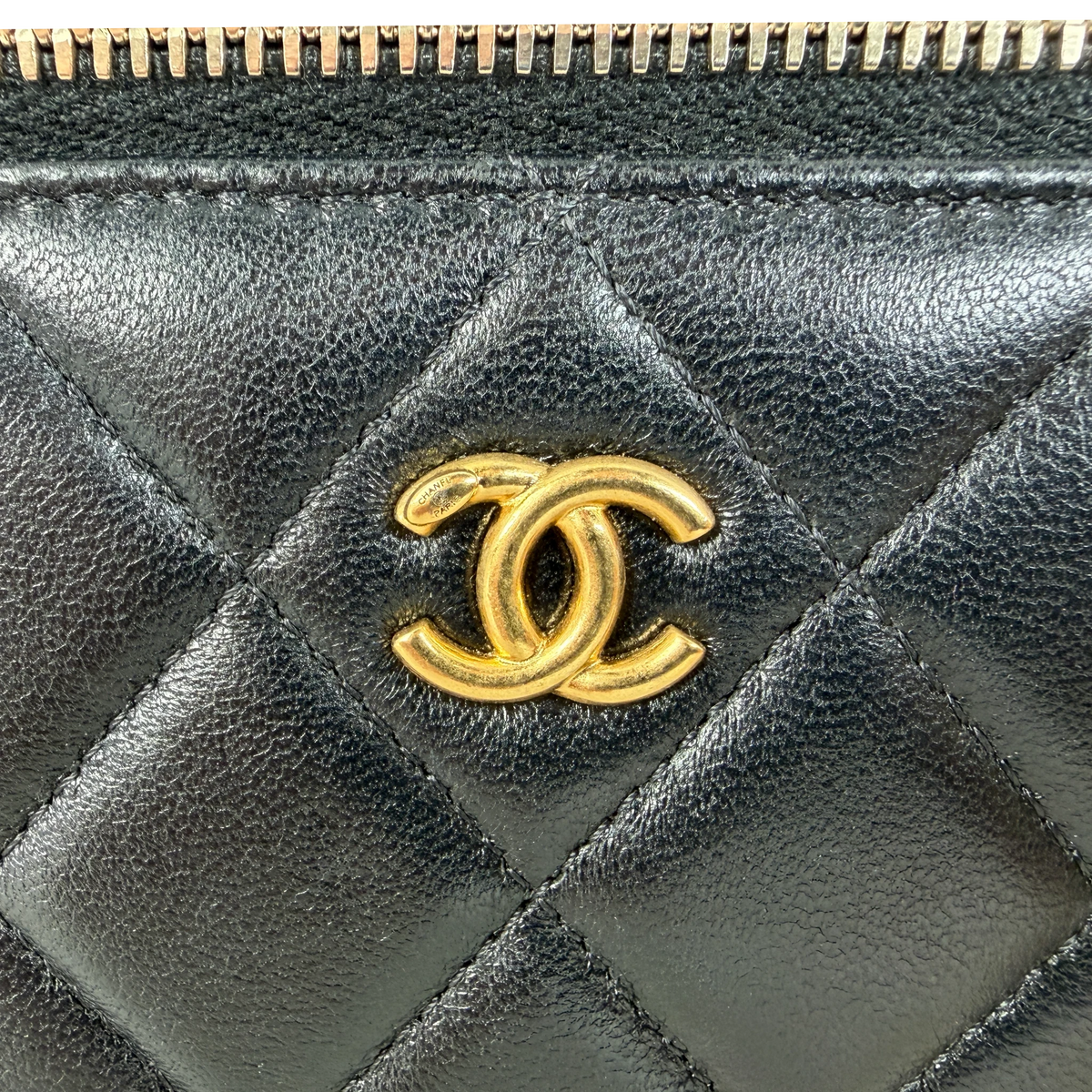 Chanel Vanity with Chain Pearl Crush Lambskin Black Gold