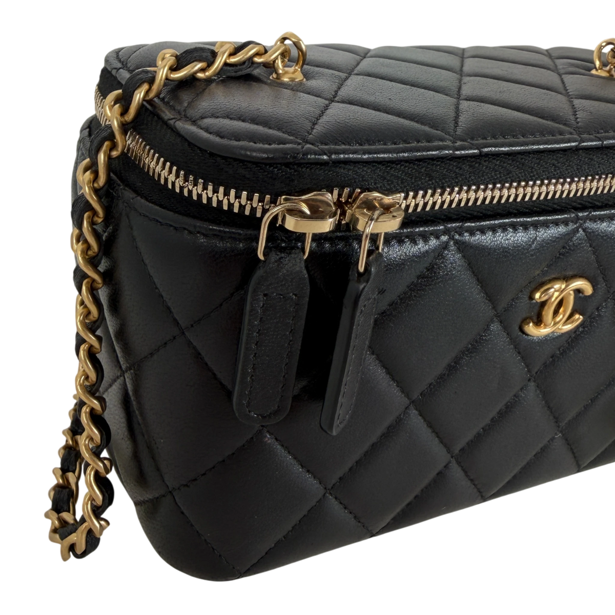 Chanel Vanity with Chain Pearl Crush Lambskin Black Gold