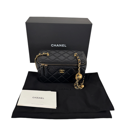 Chanel Vanity with Chain Pearl Crush Lambskin Black Gold