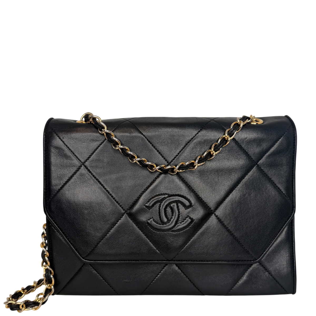 Chanel Vintage Flap Bag Lammleder Schwarz Gold CC Logo 1989-1991 Chanel