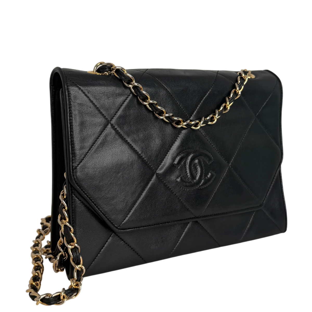 Chanel Vintage Flap Bag Lammleder Schwarz Gold CC Logo 1989-1991 Chanel