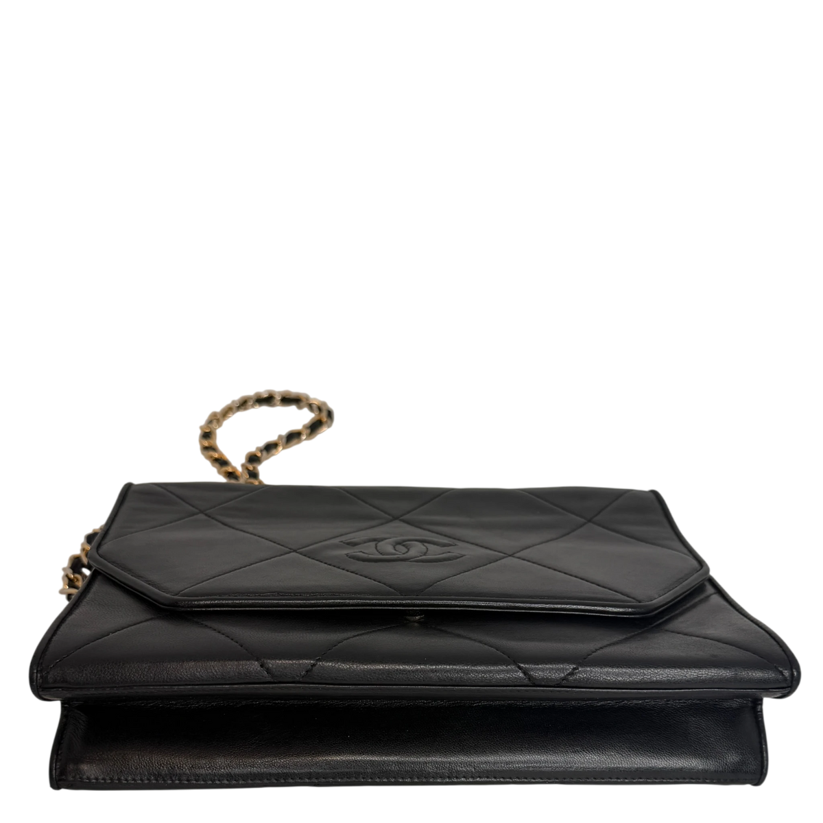Chanel Vintage Flap Bag Lammleder Schwarz Gold CC Logo 1989-1991 Chanel