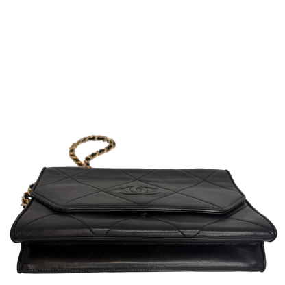 Chanel Vintage Flap Bag Lammleder Schwarz Gold CC Logo 1989-1991 Chanel