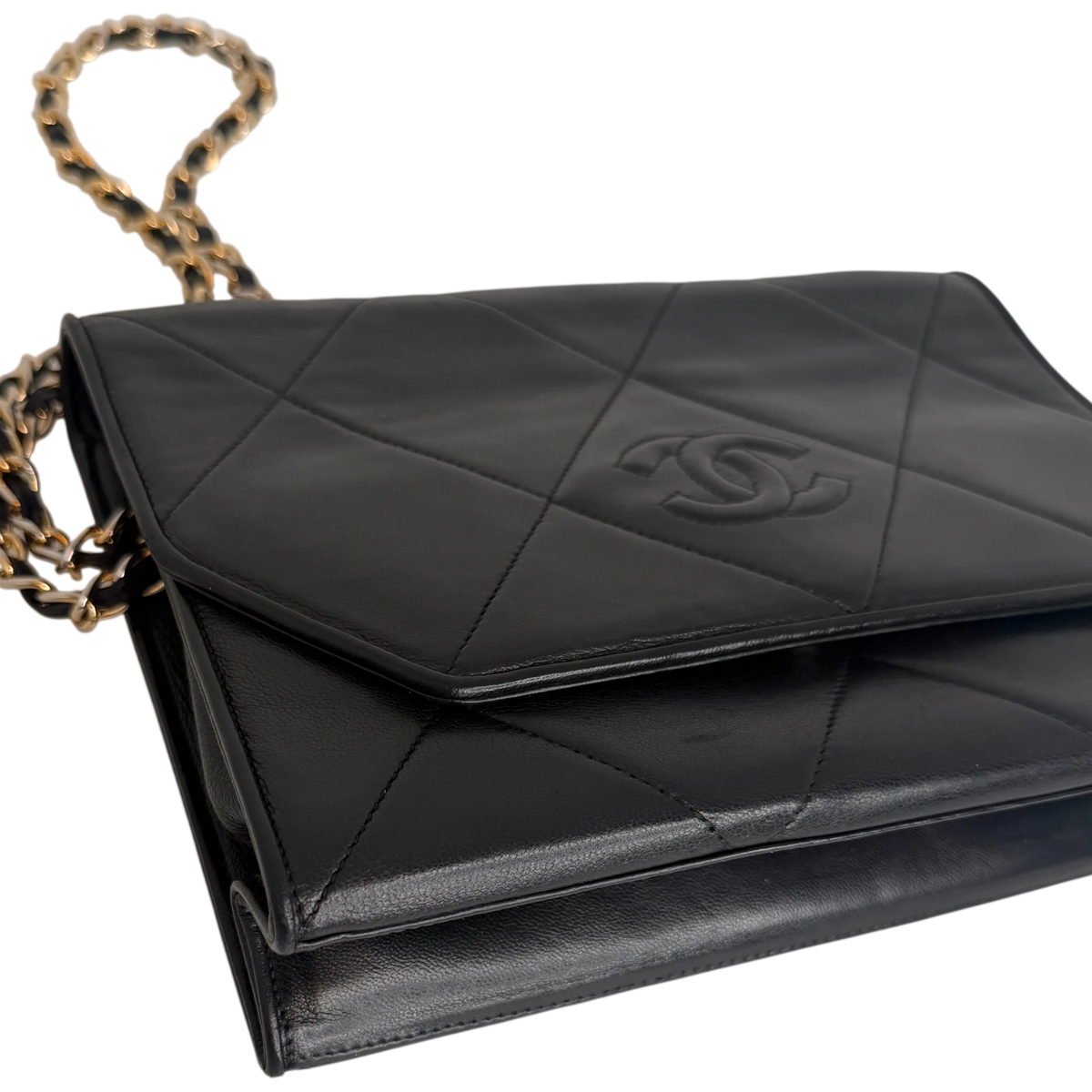 Chanel Vintage Flap Bag Lammleder Schwarz Gold CC Logo 1989-1991 Chanel