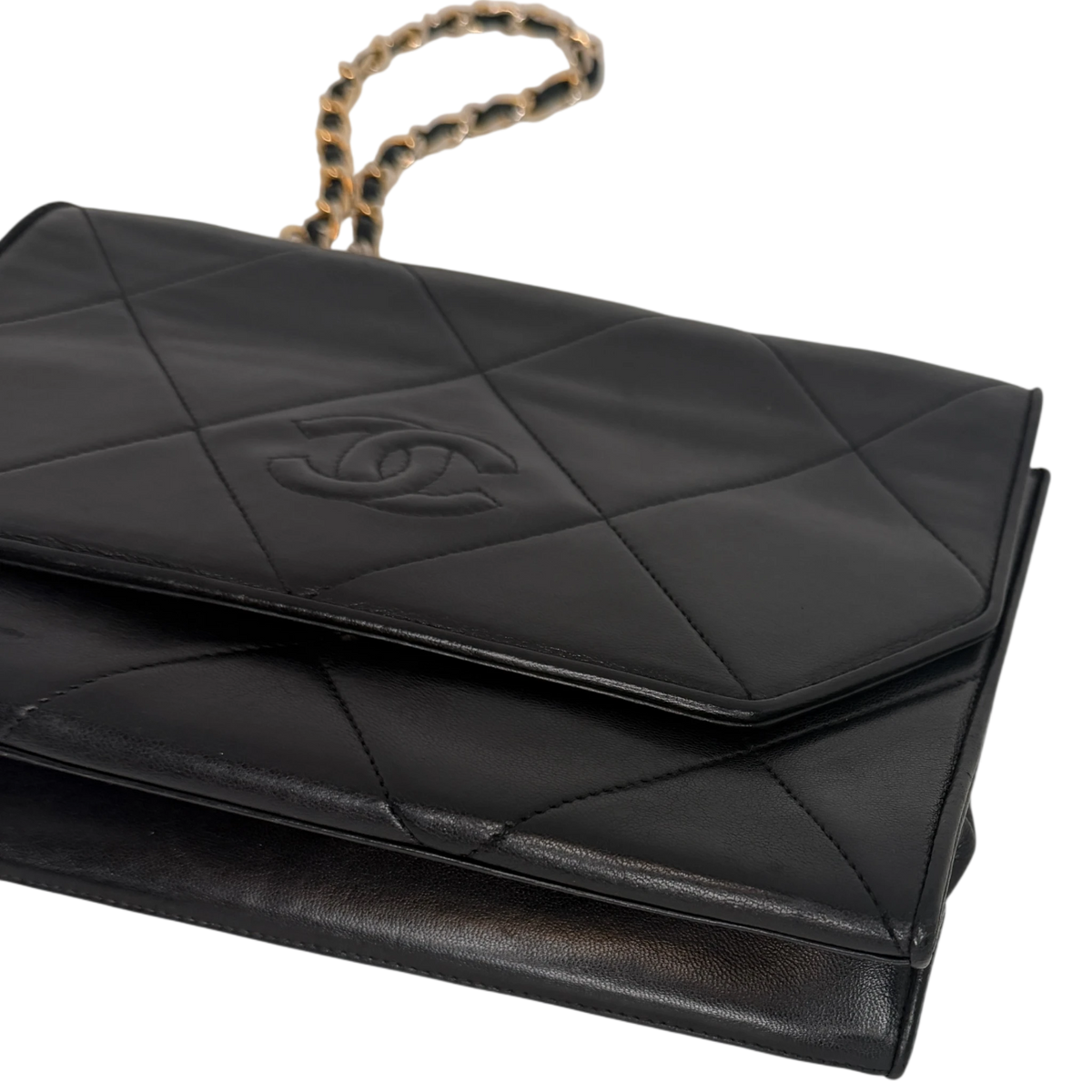Chanel Vintage Flap Bag Lammleder Schwarz Gold CC Logo 1989-1991 Chanel