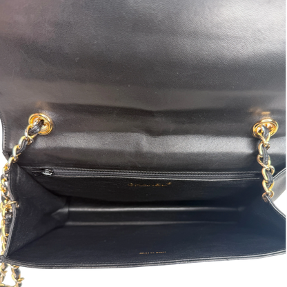 Chanel Vintage Flap Bag Lammleder Schwarz Gold CC Logo 1989-1991 Chanel