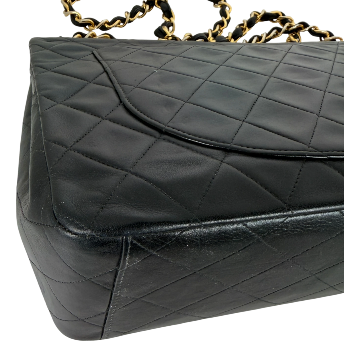 Chanel Vintage Jumbo XL Single Flap Bag Lambskin Black Gold