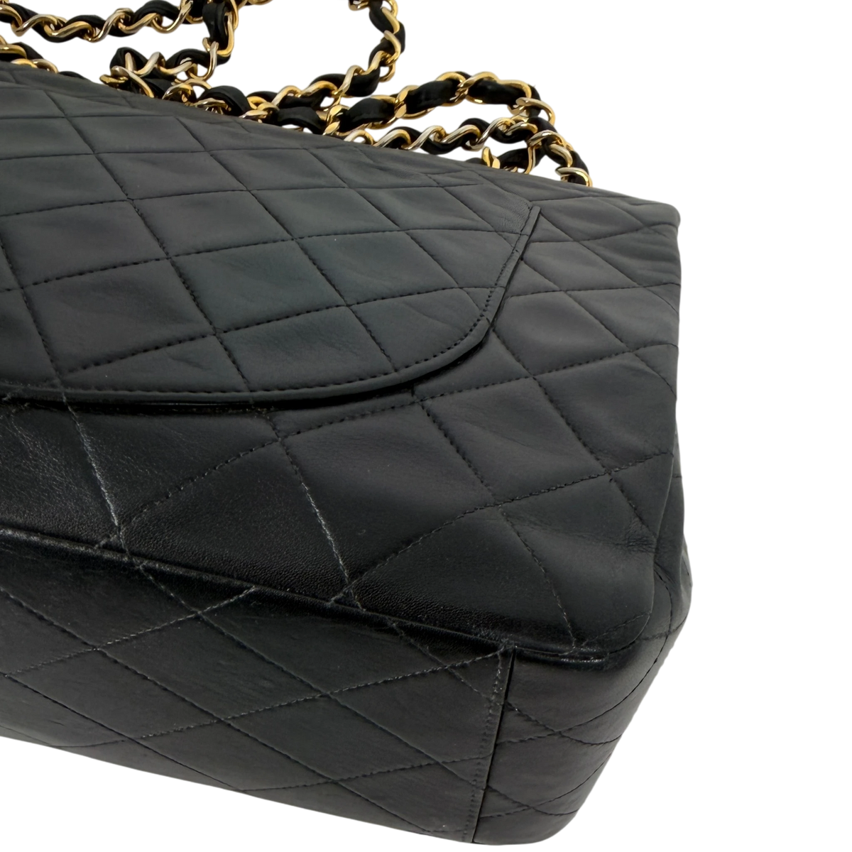 Chanel Vintage Jumbo XL Single Flap Bag Lambskin Black Gold