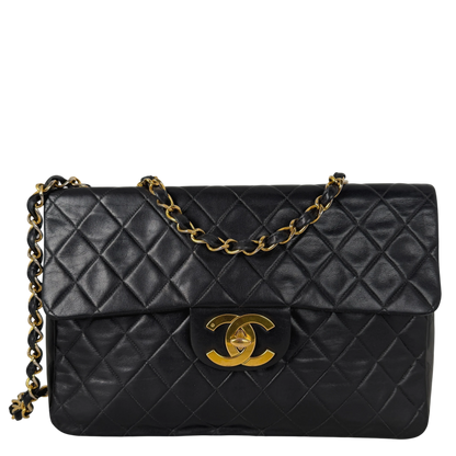 Chanel Vintage Jumbo XL Single Flap Bag Lambskin Black Gold