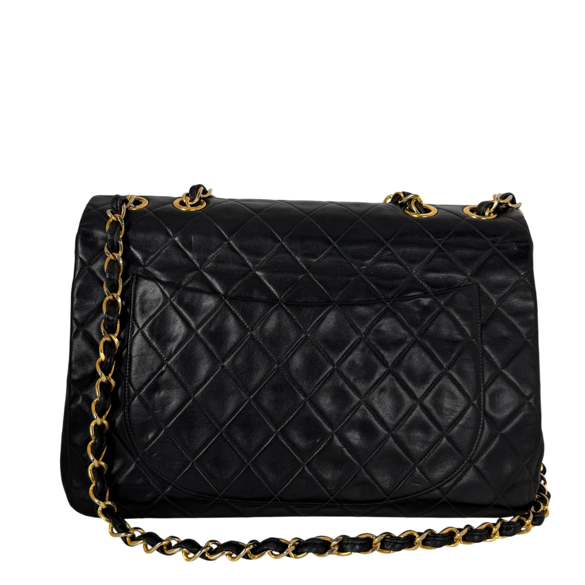 Chanel Vintage Jumbo XL Single Flap Bag Lambskin Black Gold