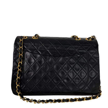 Chanel Vintage Jumbo XL Single Flap Bag Lambskin Black Gold