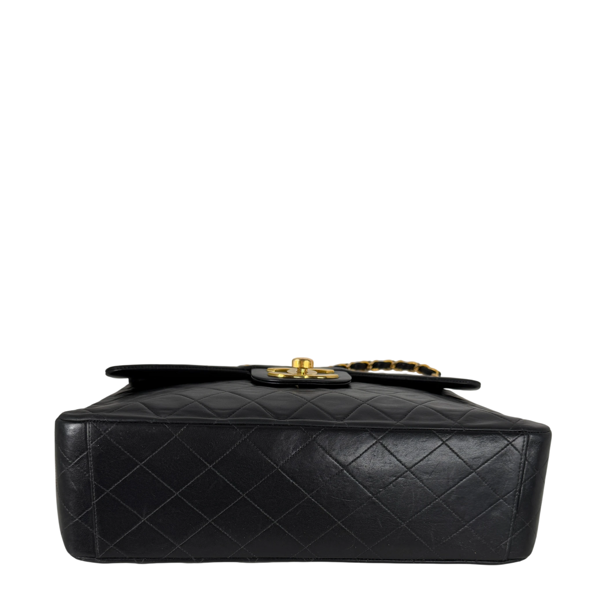 Chanel Vintage Jumbo XL Single Flap Bag Lambskin Black Gold
