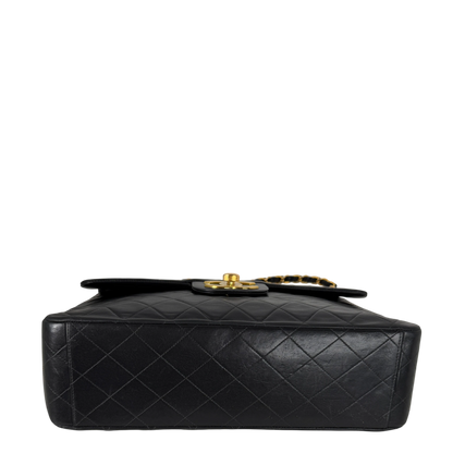 Chanel Vintage Jumbo XL Single Flap Bag Lambskin Black Gold