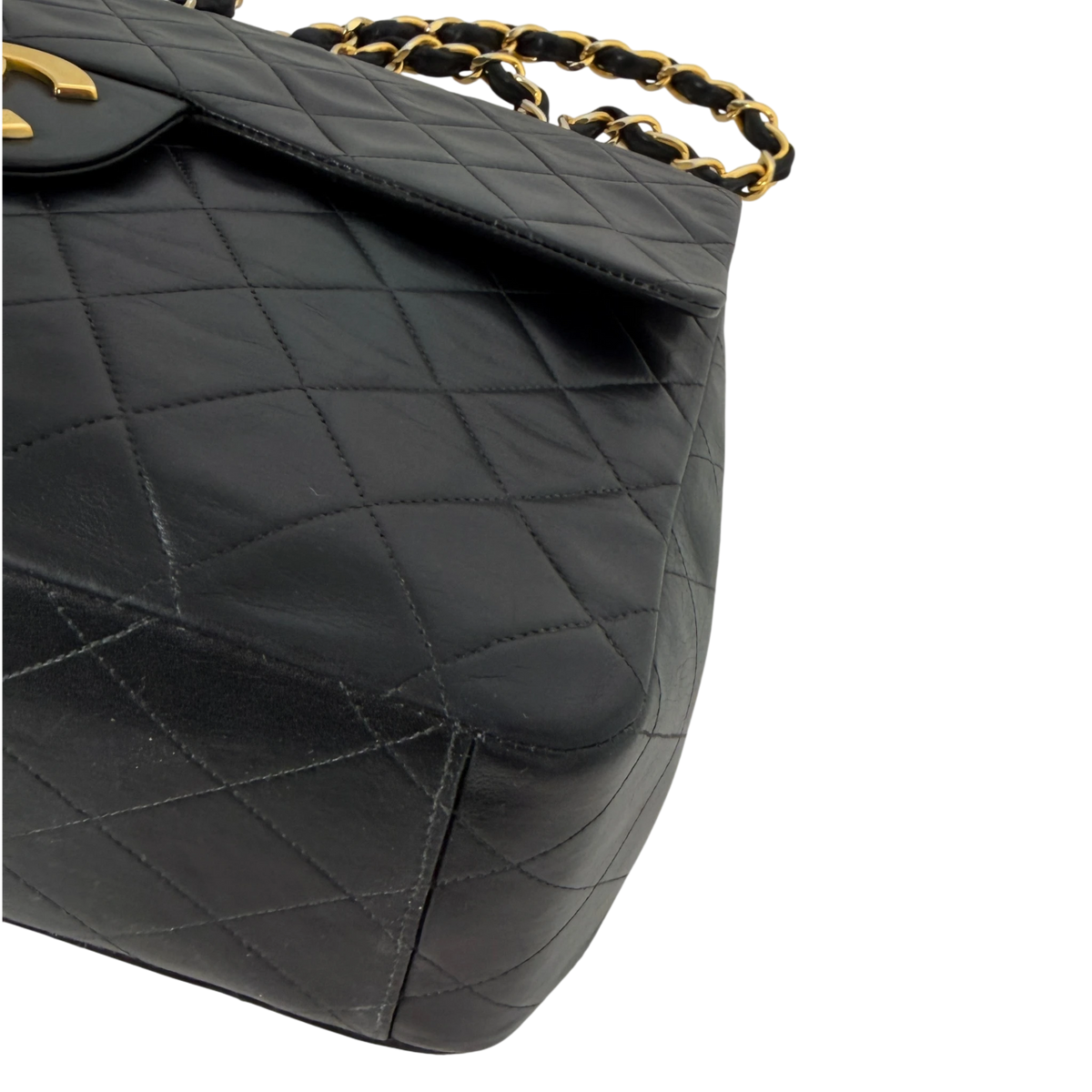 Chanel Vintage Jumbo XL Single Flap Bag Lambskin Black Gold