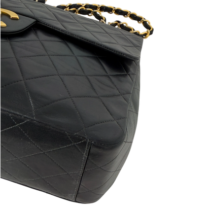 Chanel Vintage Jumbo XL Single Flap Bag Lambskin Black Gold