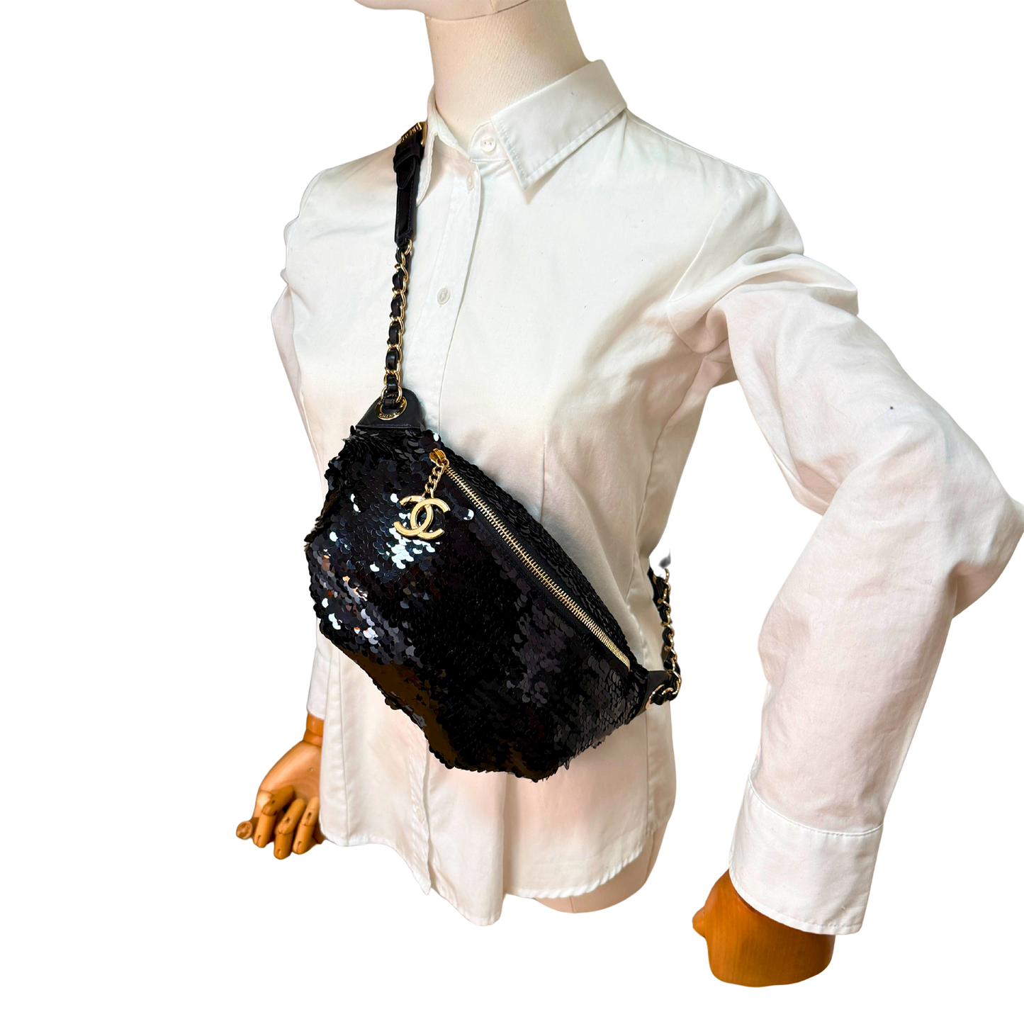 Chanel CC Waistbag Pailetten schwarz Fullset / sehr gut Chanel