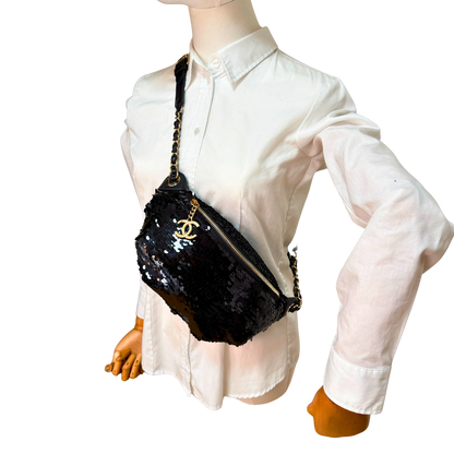 Chanel CC Waistbag Pailetten schwarz Fullset / sehr gut Chanel