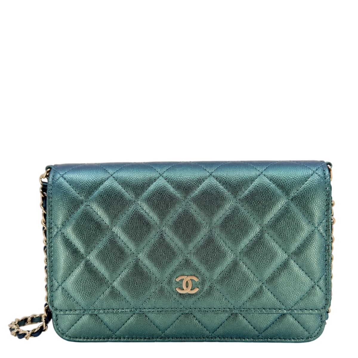 Chanel Classic Wallet on Chain WOC Iridescent Caviar Grün Gold Chanel