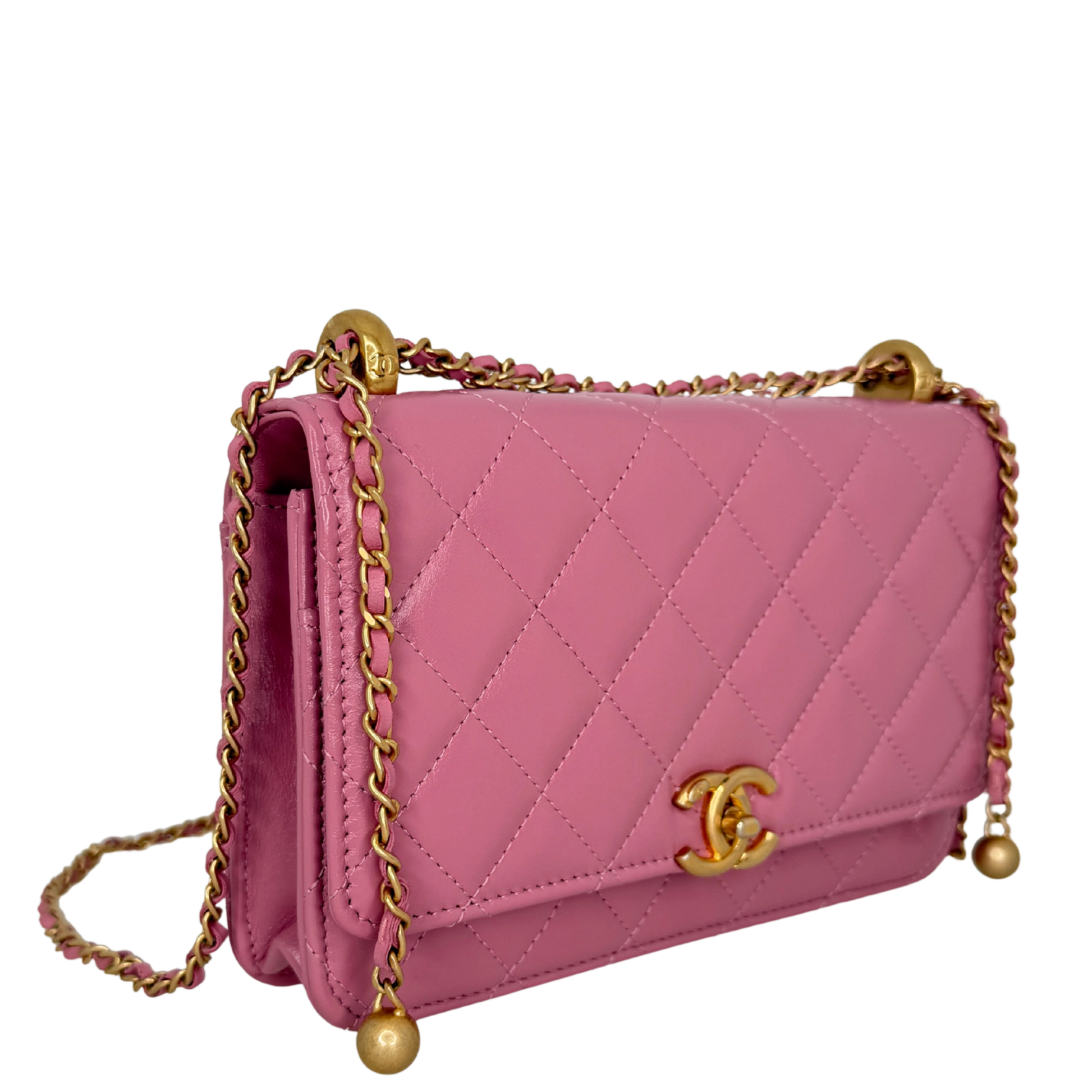 Chanel Wallet on Chain Pink glänzenes Kalbsleder Fullset / Sehr gut Chanel
