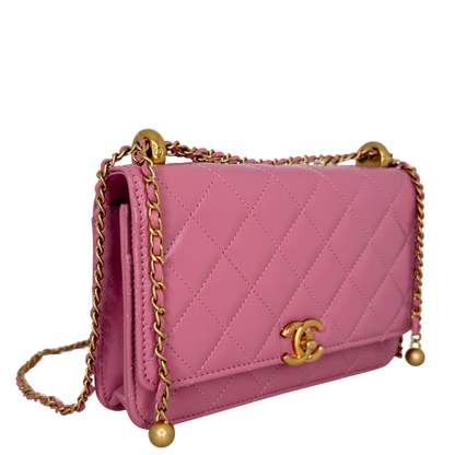 Chanel Wallet on Chain Pink glänzenes Kalbsleder Fullset / Sehr gut Chanel