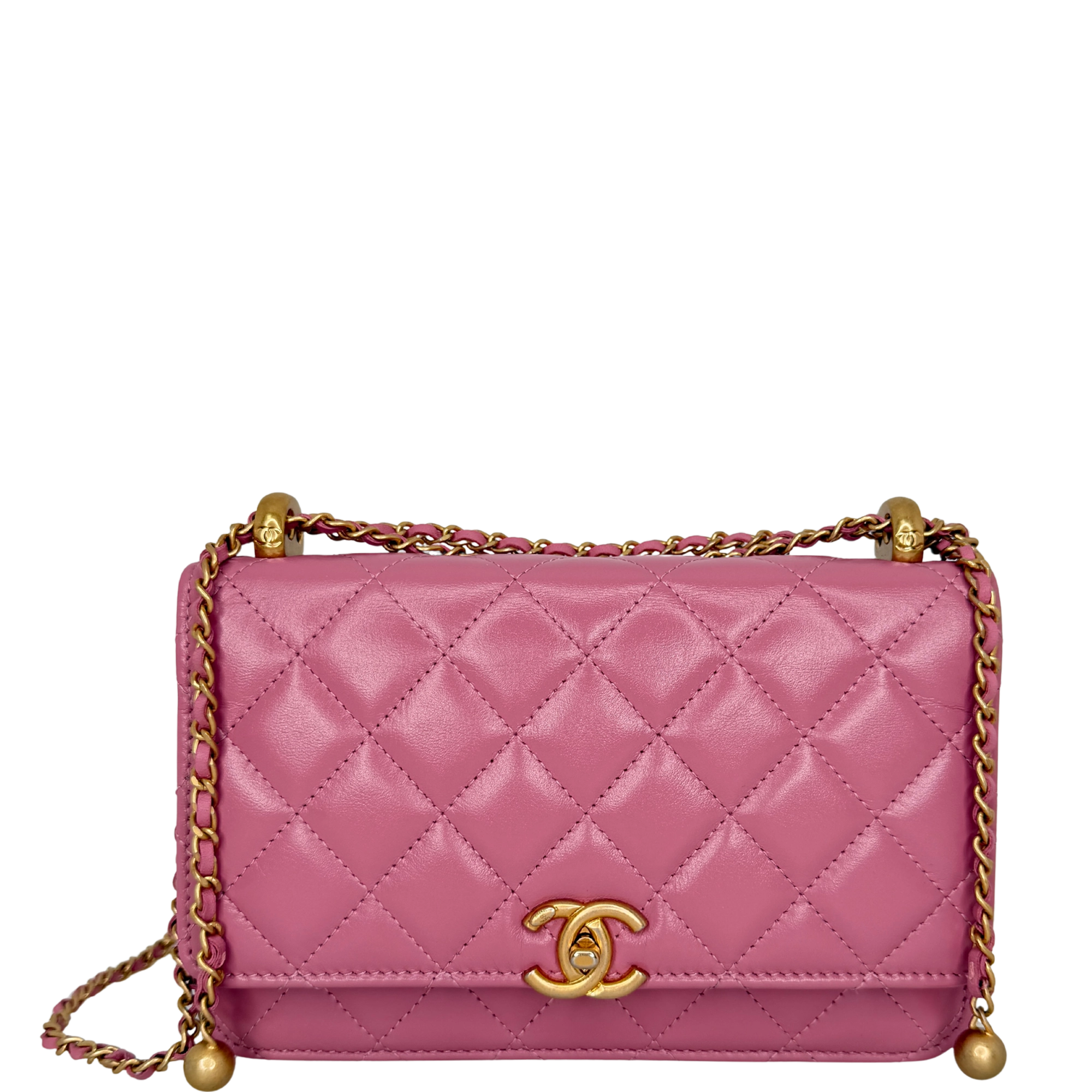 Chanel Wallet on Chain Pink glänzenes Kalbsleder Fullset / Sehr gut Chanel