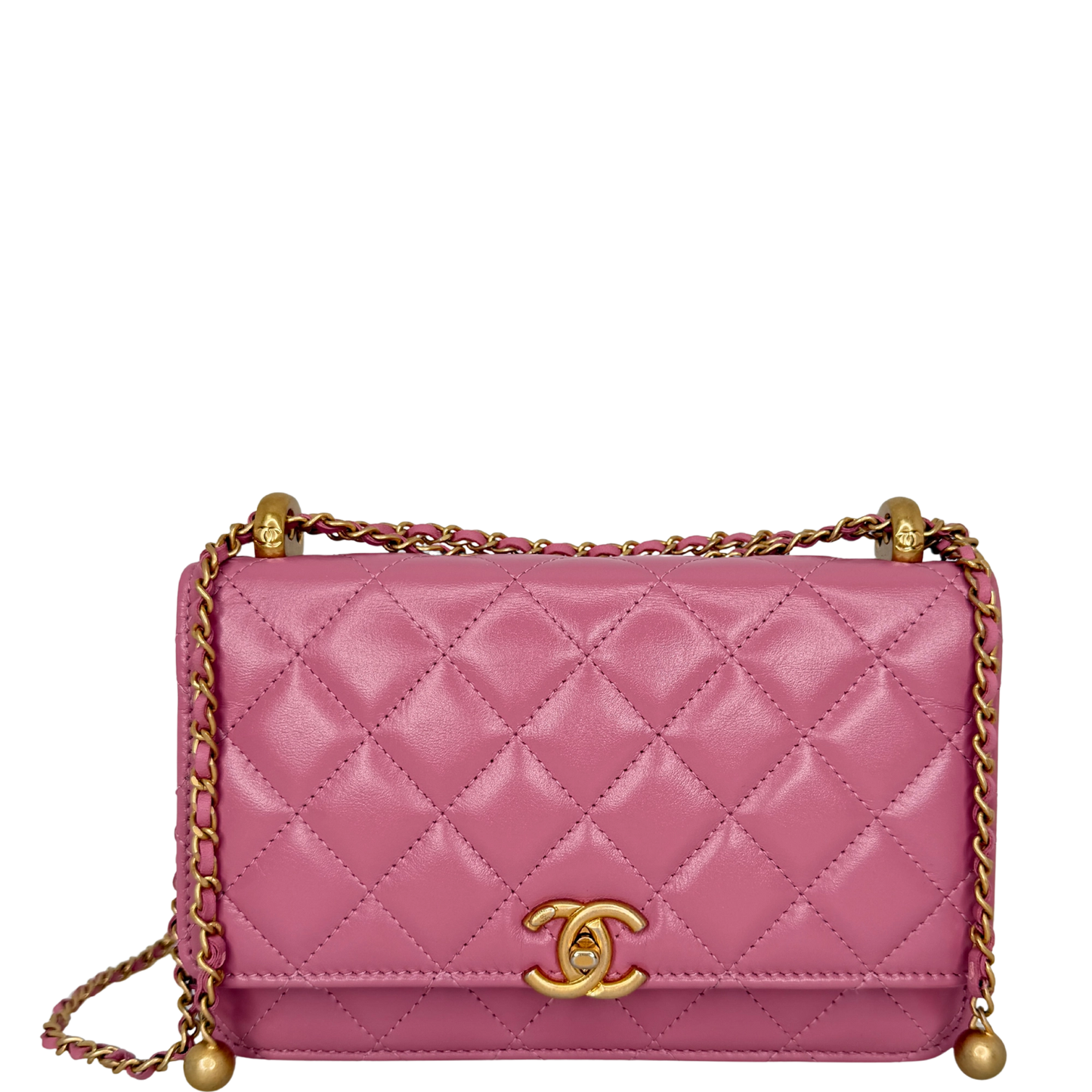 Chanel Wallet on Chain Pink glänzenes Kalbsleder Fullset / Sehr gut Chanel
