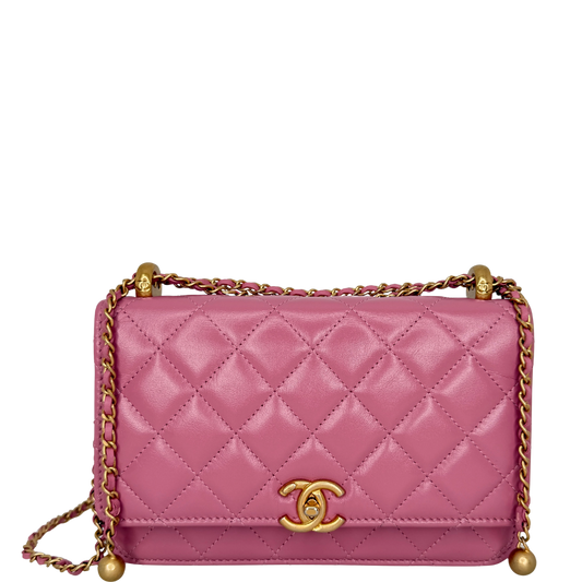 Chanel Wallet on Chain Pink glänzenes Kalbsleder Fullset / Sehr gut Chanel