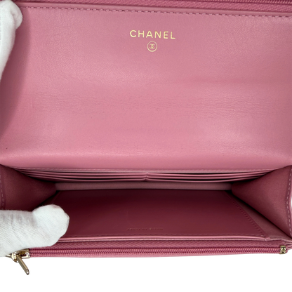 Chanel Wallet on Chain Pink glänzenes Kalbsleder Fullset / Sehr gut Chanel