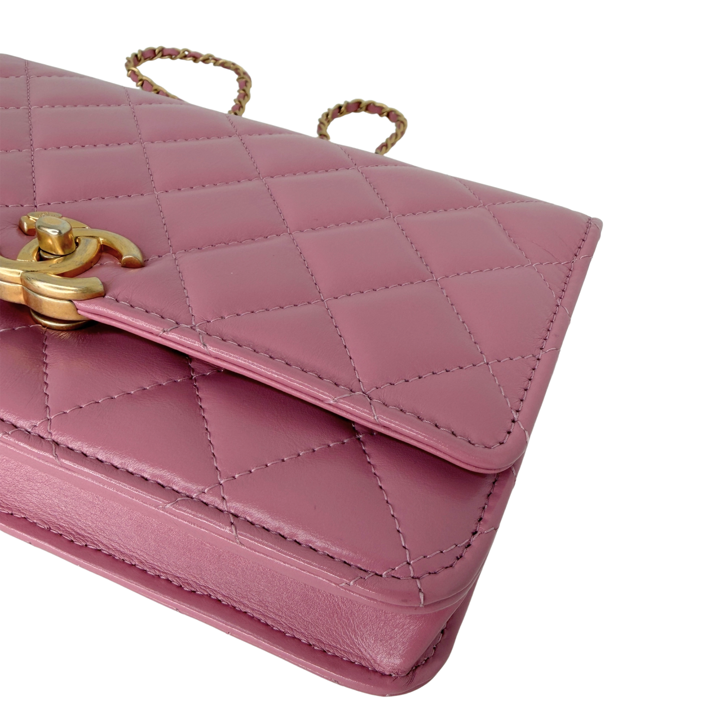 Chanel Wallet on Chain Pink glänzenes Kalbsleder Fullset / Sehr gut Chanel
