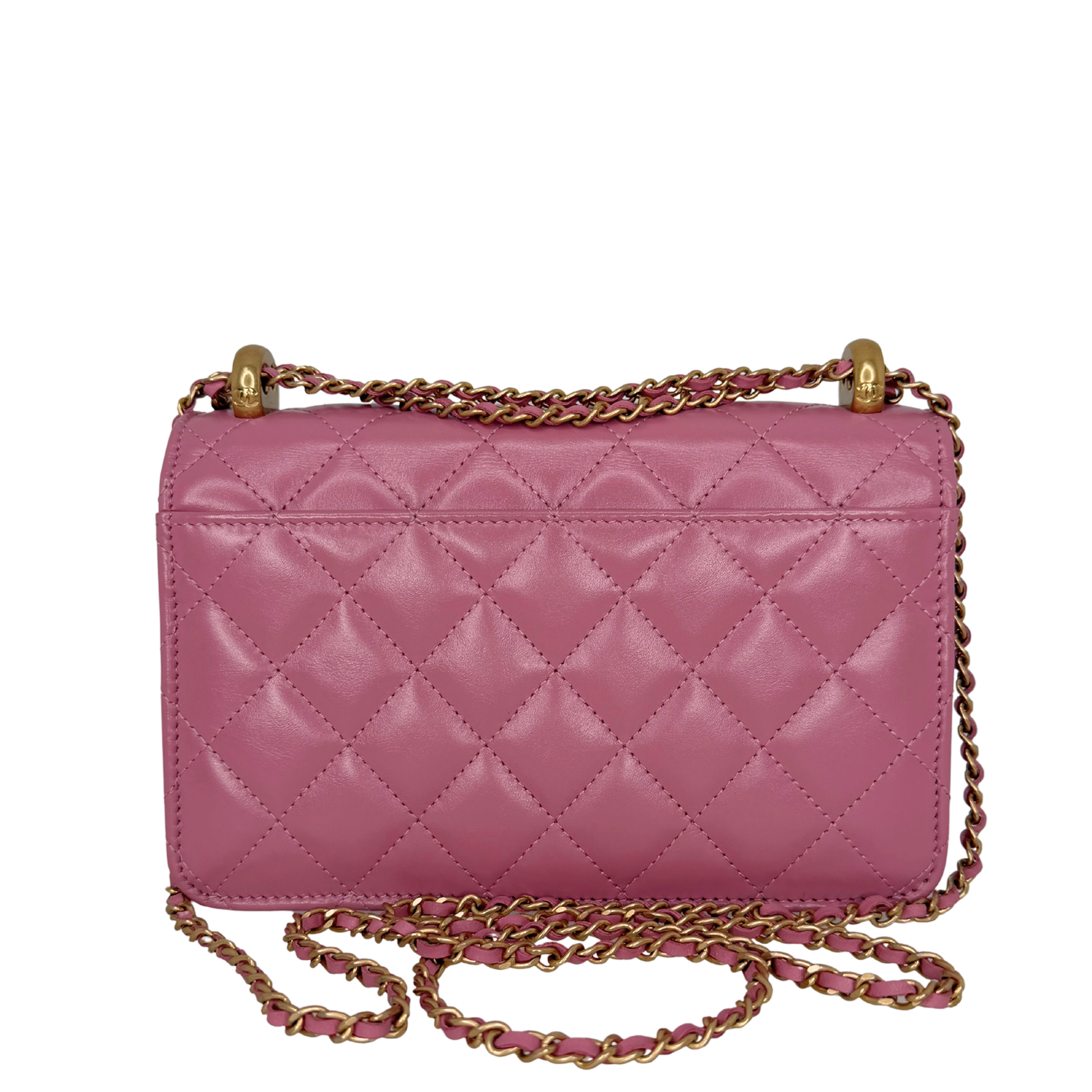 Chanel Wallet on Chain Pink glänzenes Kalbsleder Fullset / Sehr gut Chanel