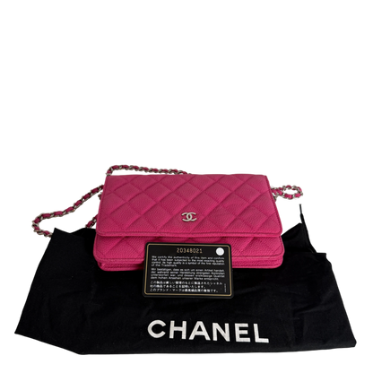 Chanel Classic Wallet on Chain WOC Caviar Pink Fuchsia Silber – Ansicht 12