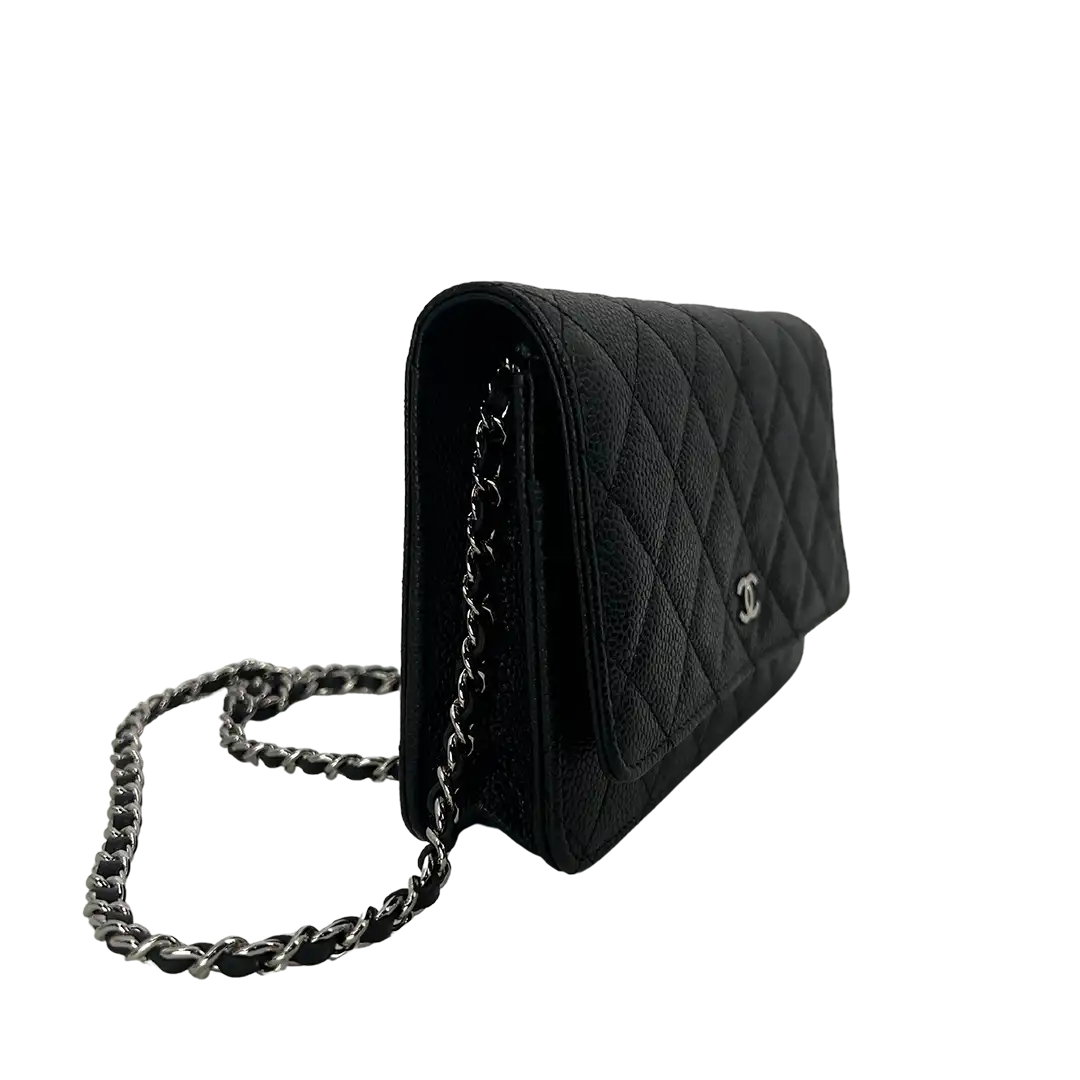 Chanel Wallet on Chain Bag Kaviar Leder schwarz silber Hardware neuwertig