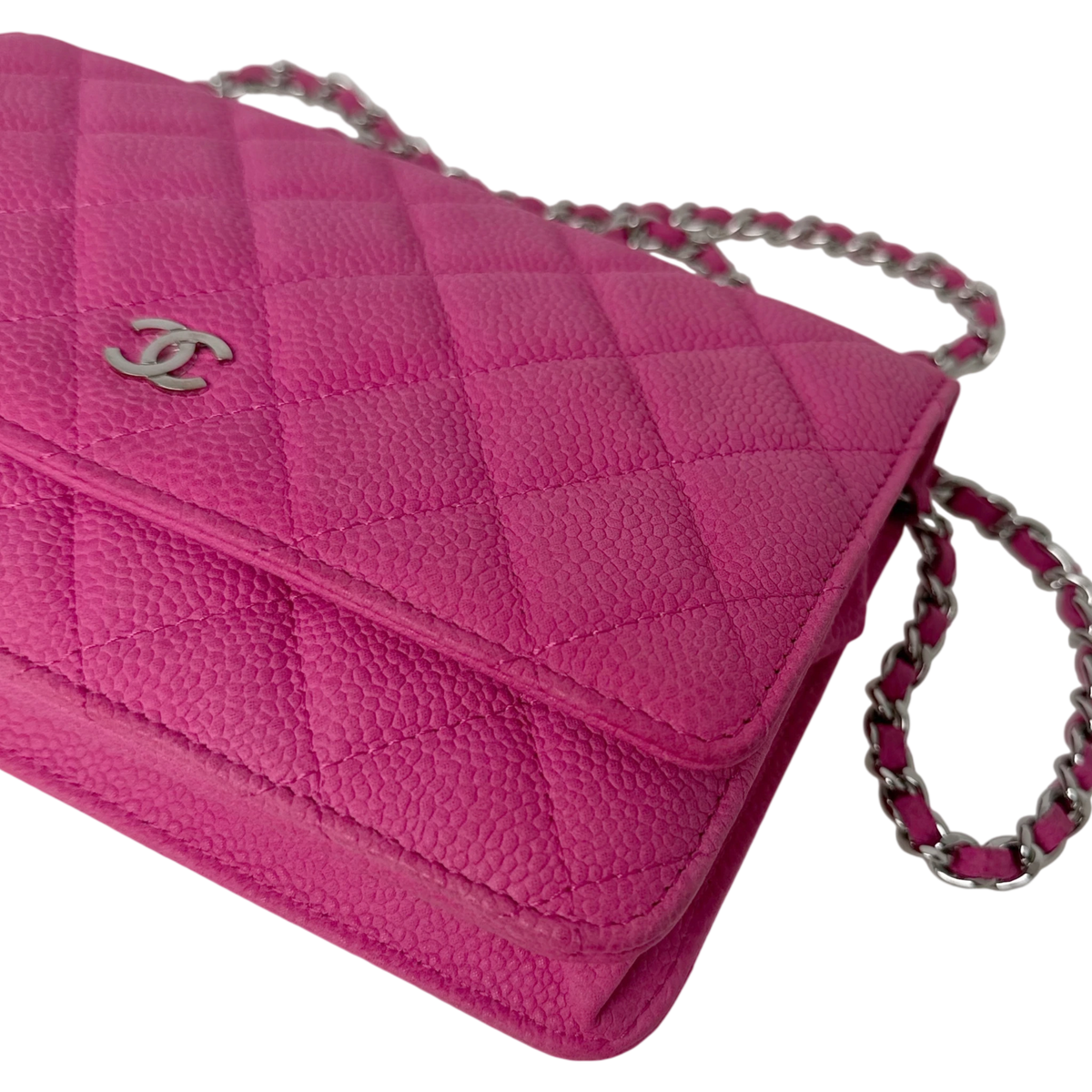 Chanel Classic Wallet on Chain WOC Caviar Pink Fuchsia Silber – Ansicht 4