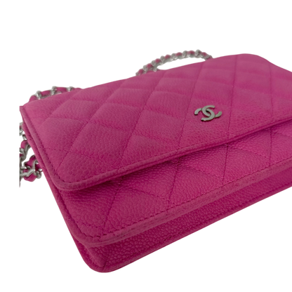 Chanel Classic Wallet on Chain WOC Caviar Pink Fuchsia Silber – Ansicht 5