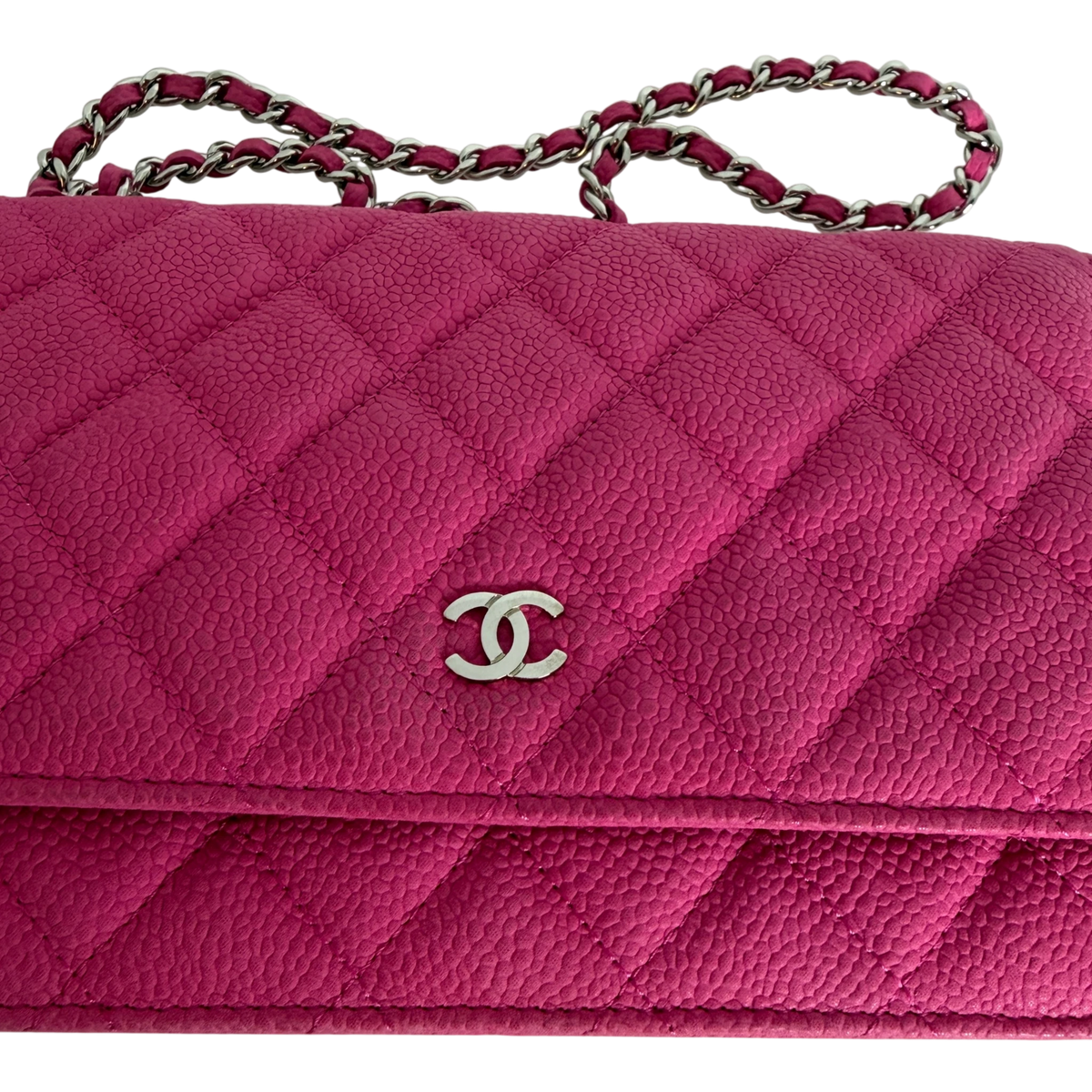 Chanel Classic Wallet on Chain WOC Caviar Pink Fuchsia Silber – Ansicht 7