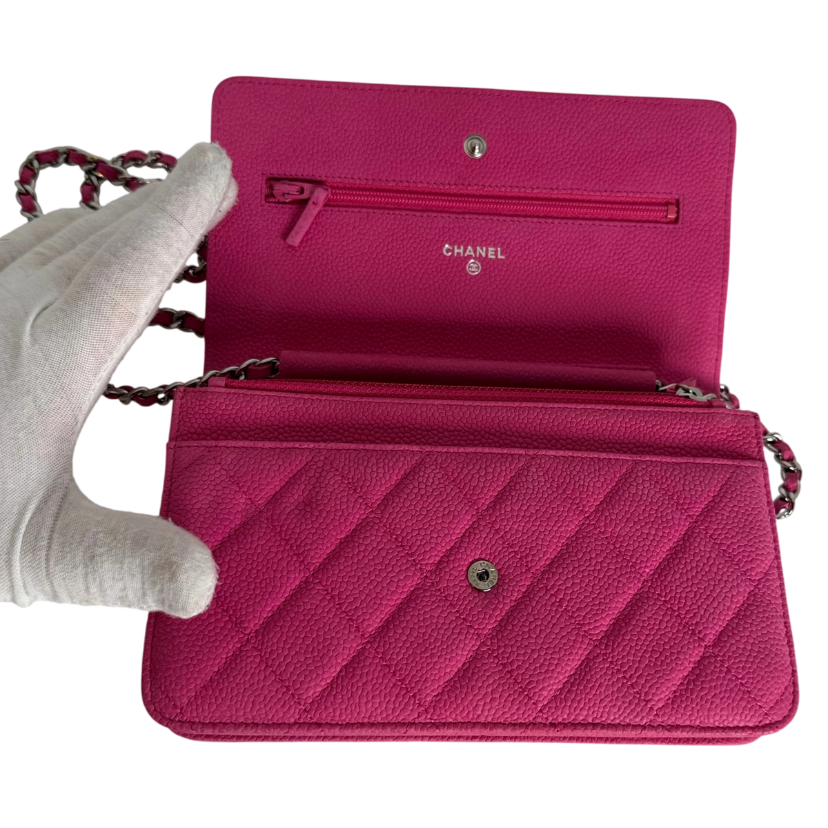 Chanel Classic Wallet on Chain WOC Caviar Pink Fuchsia Silber – Ansicht 8