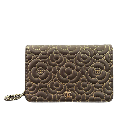 Chanel Wallet on Chain Lammleder dunkelgrau goldene Hardware Fullset / neuwertig Chanel