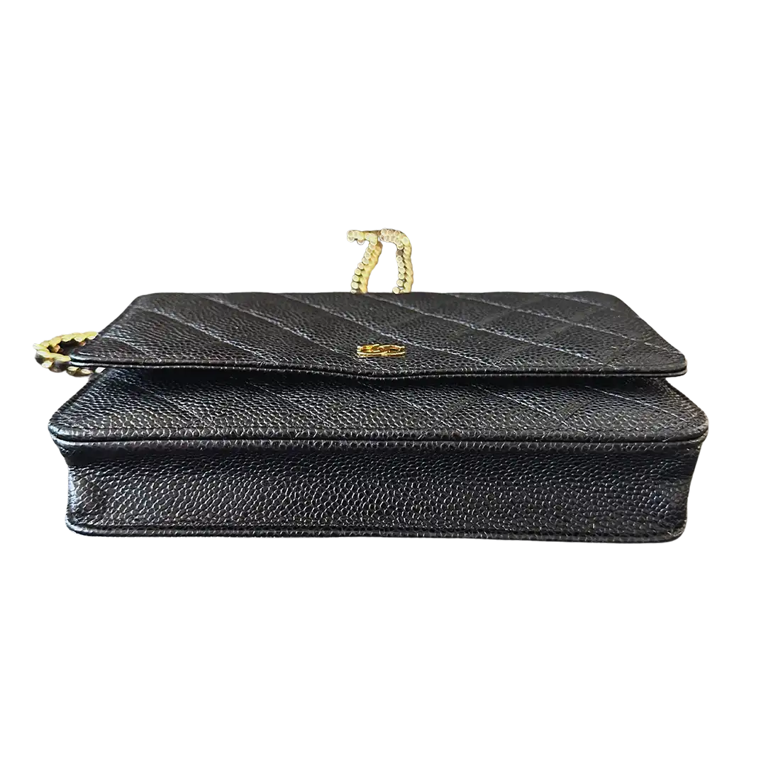 Chanel Wallet on Chain Bag Kaviar Leder schwarz goldene Hardware / neuwertig Chanel