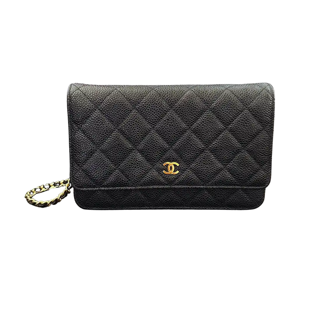 Chanel Wallet on Chain Bag Kaviar Leder schwarz goldene Hardware / neuwertig Chanel