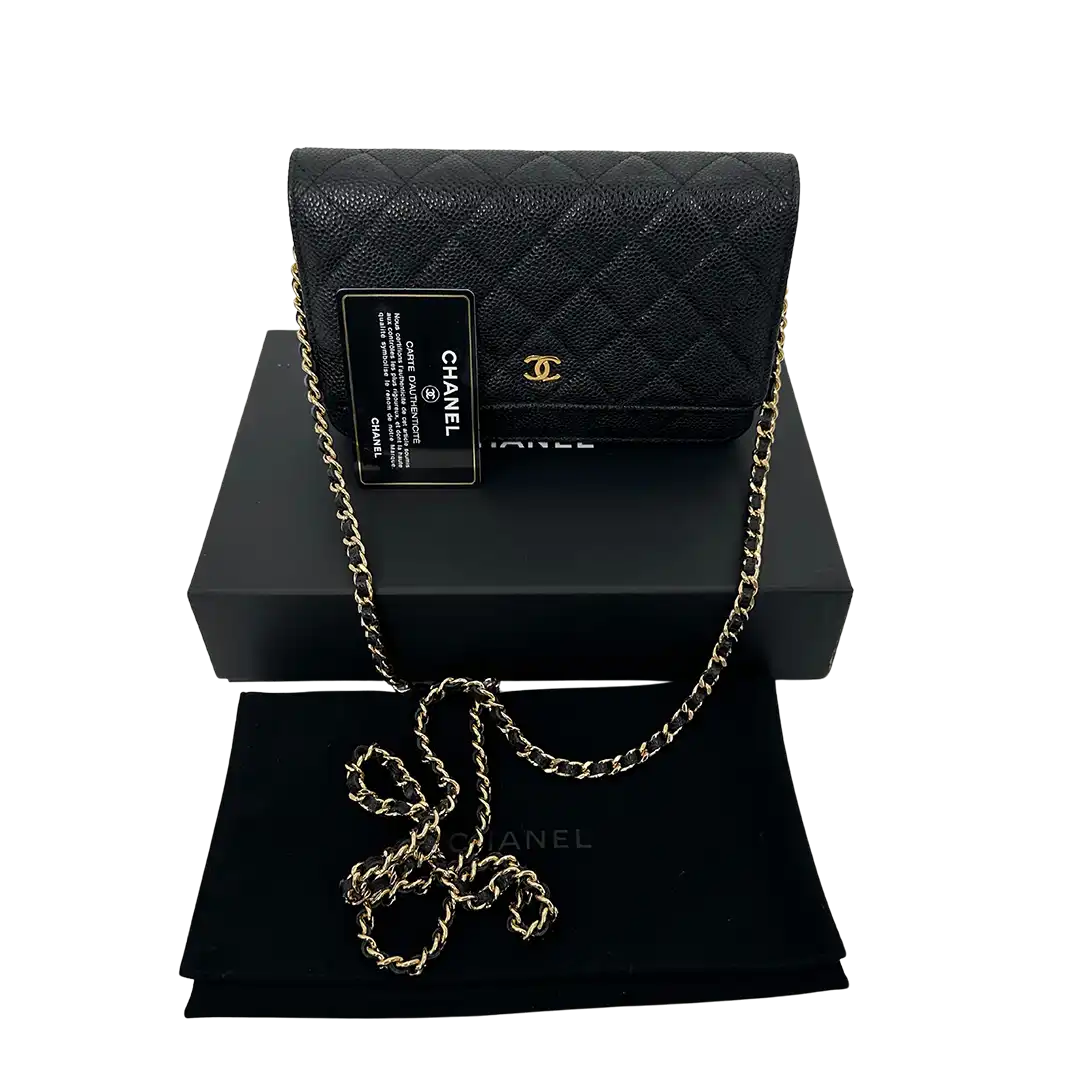 Chanel Wallet on Chain Bag Kaviar Leder schwarz goldene Hardware / neuwertig Chanel