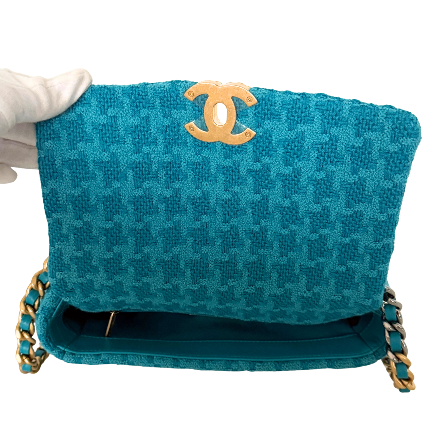 Chanel 19 Schultertasche Tweed Blau Fullset / neuwertig Chanel