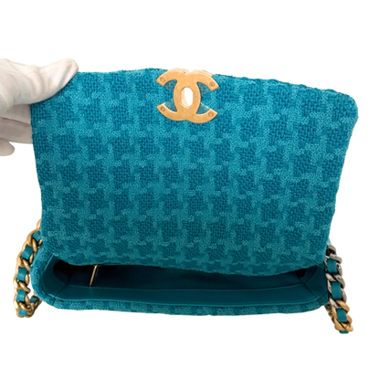 Chanel 19 Schultertasche Tweed Blau Fullset / neuwertig Chanel