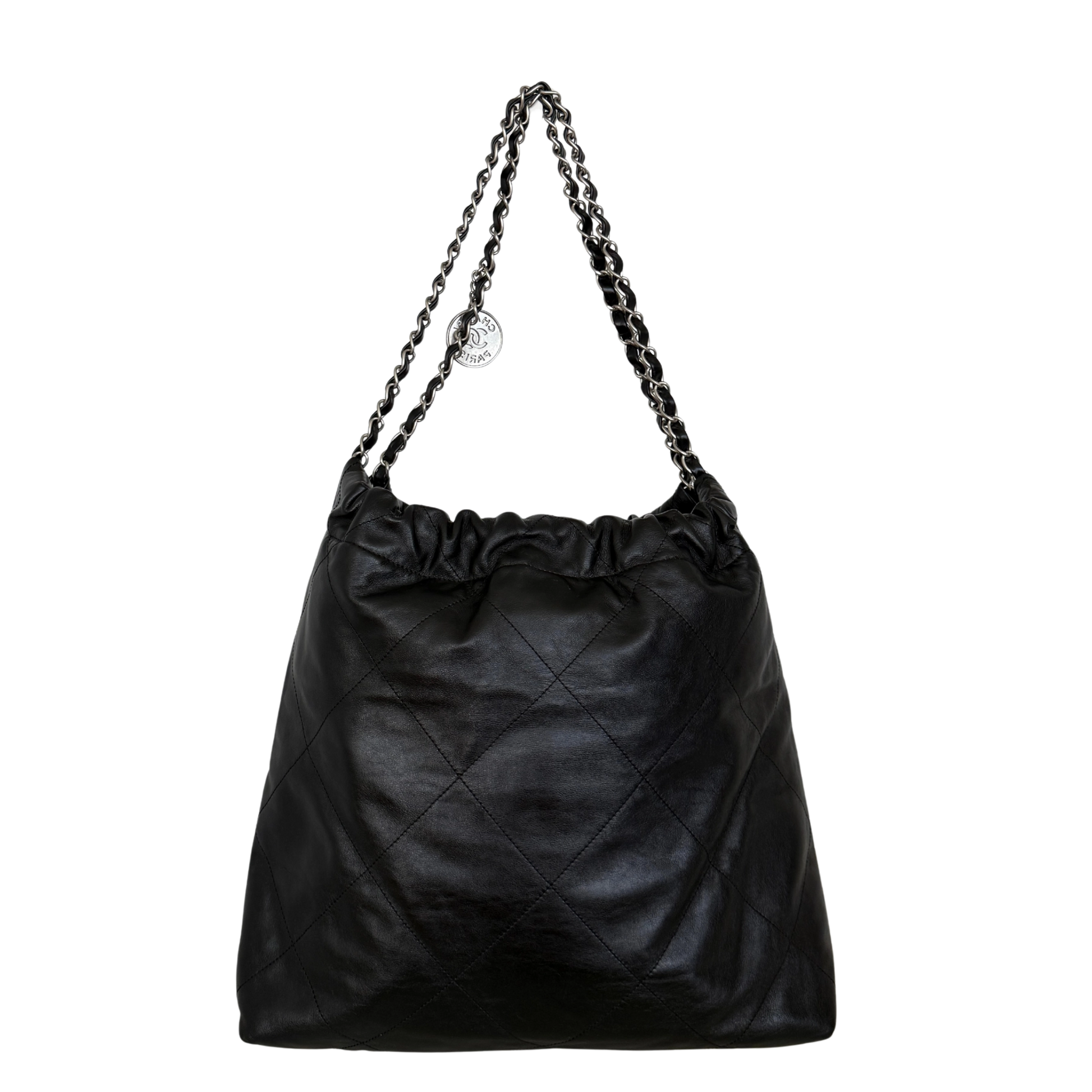 Chanel 22 mittelgroße Hobobag aus Kalbsleder Schwarz silberne Hardware / neuwertig Chanel