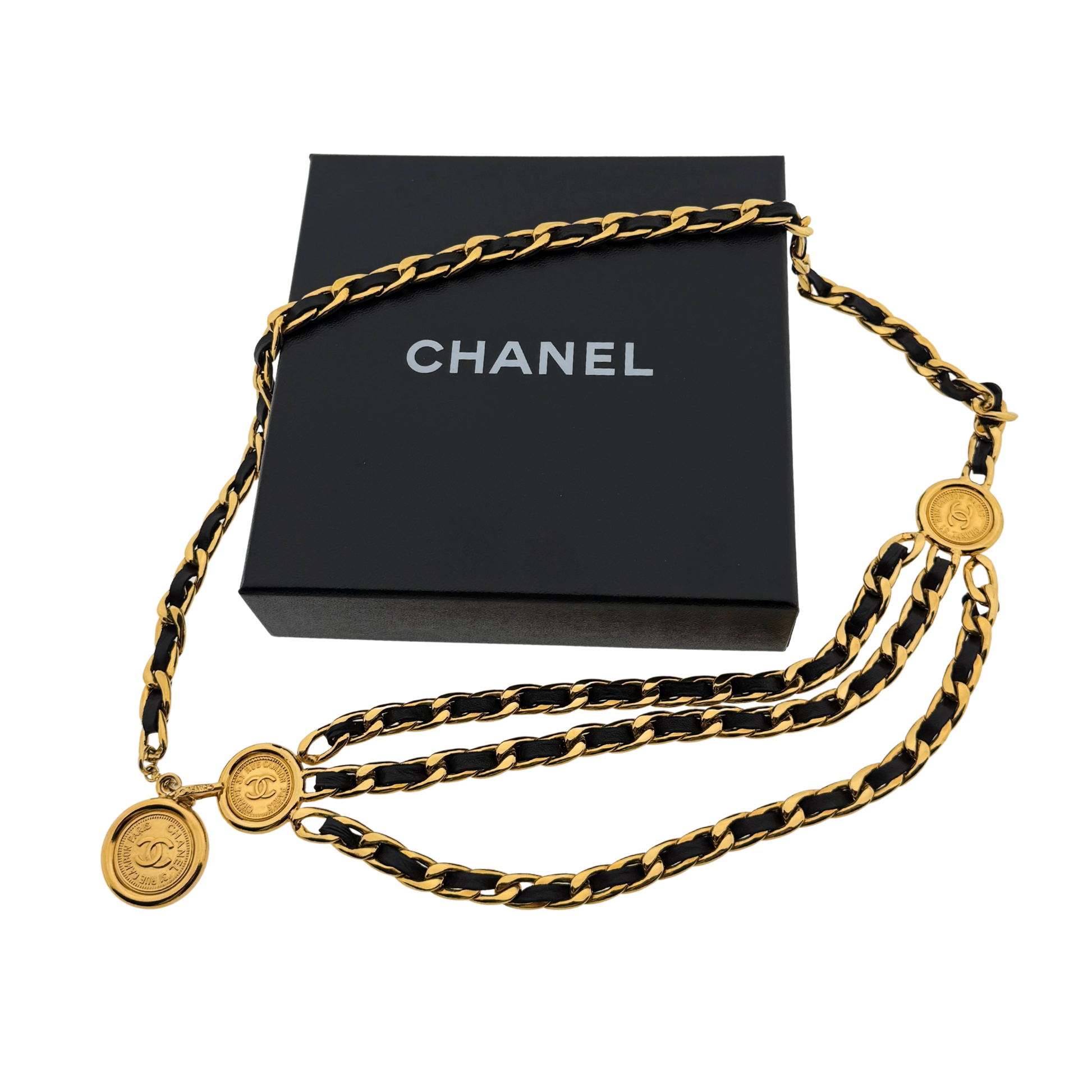 Chanel Ceinture chaine triple Gürtel Schwarz Gold / sehr gut Chanel