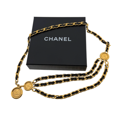 Chanel Ceinture chaine triple Gürtel Schwarz Gold / sehr gut Chanel
