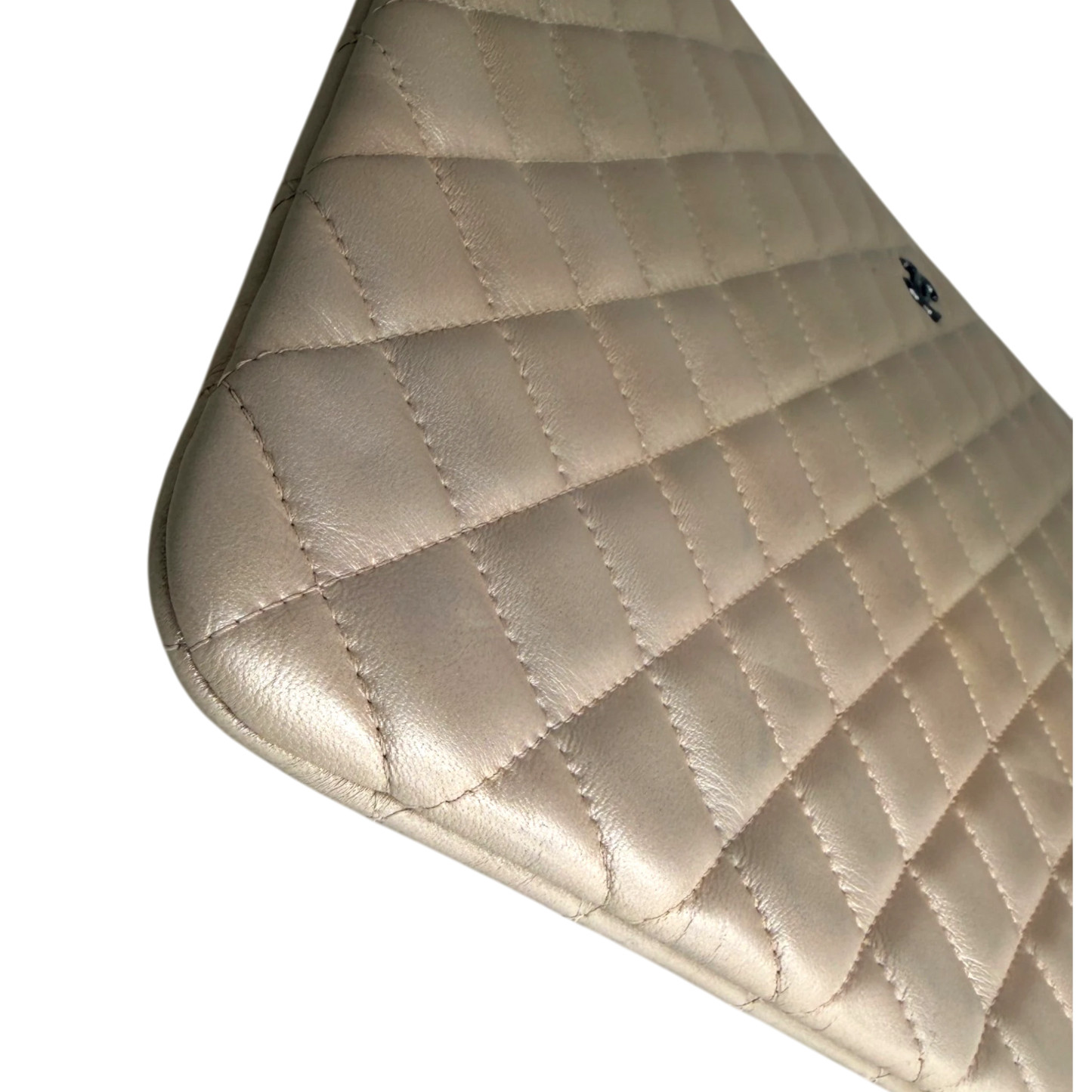 Chanel O Case Clutch Large Lammleder Beige Metallic Ruthenium Chanel