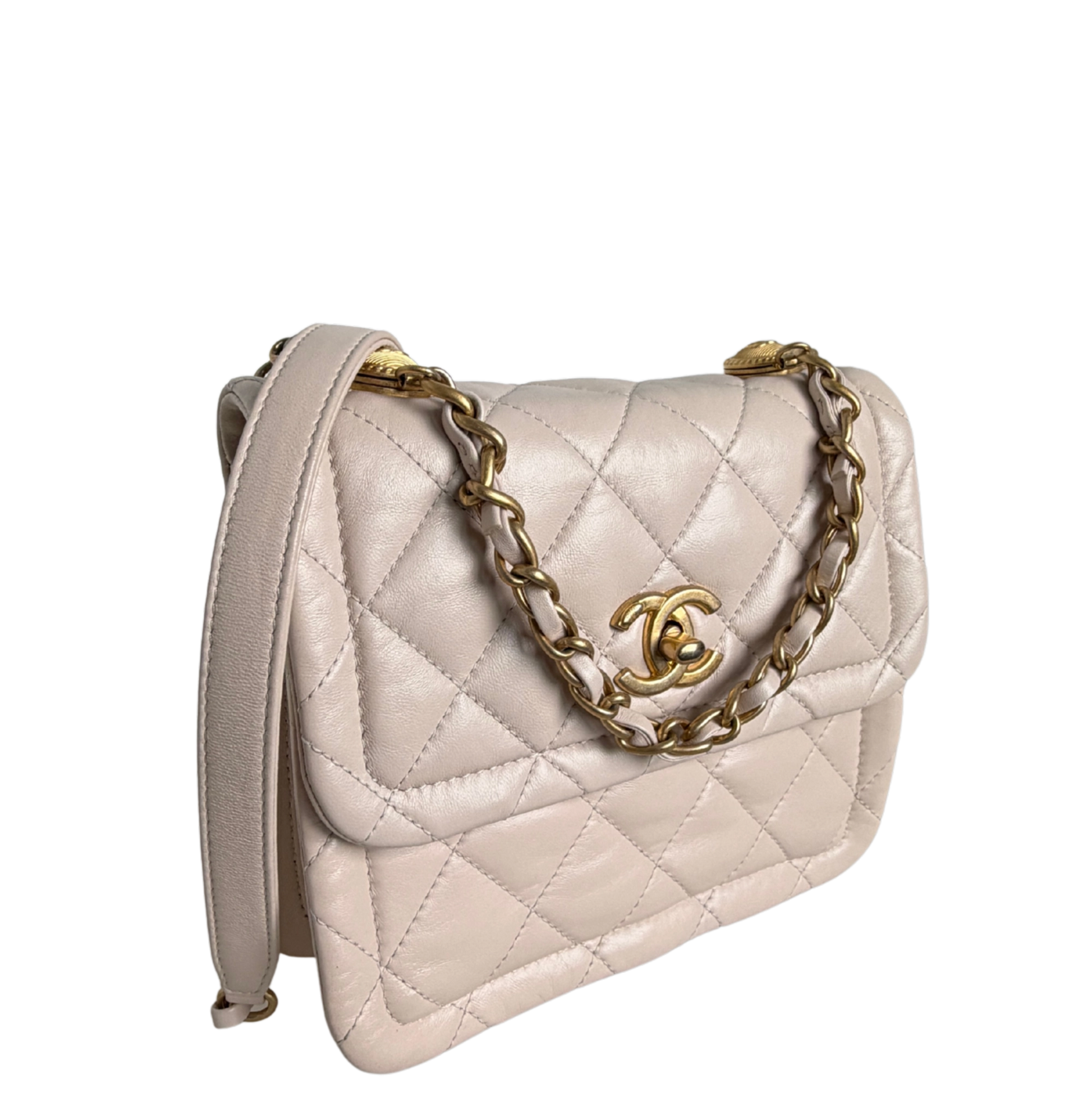 Chanel Button on Top Flap Bag small Off-White Lammleder / sehr gut Chanel