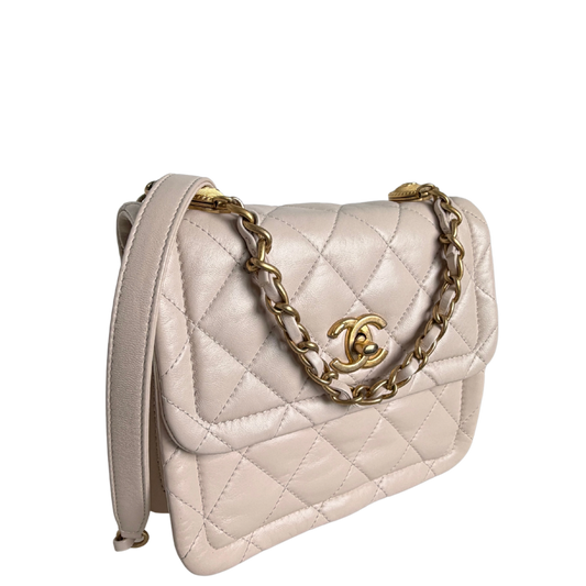 Chanel Button on Top Flap Bag small Off-White Lammleder / sehr gut Chanel
